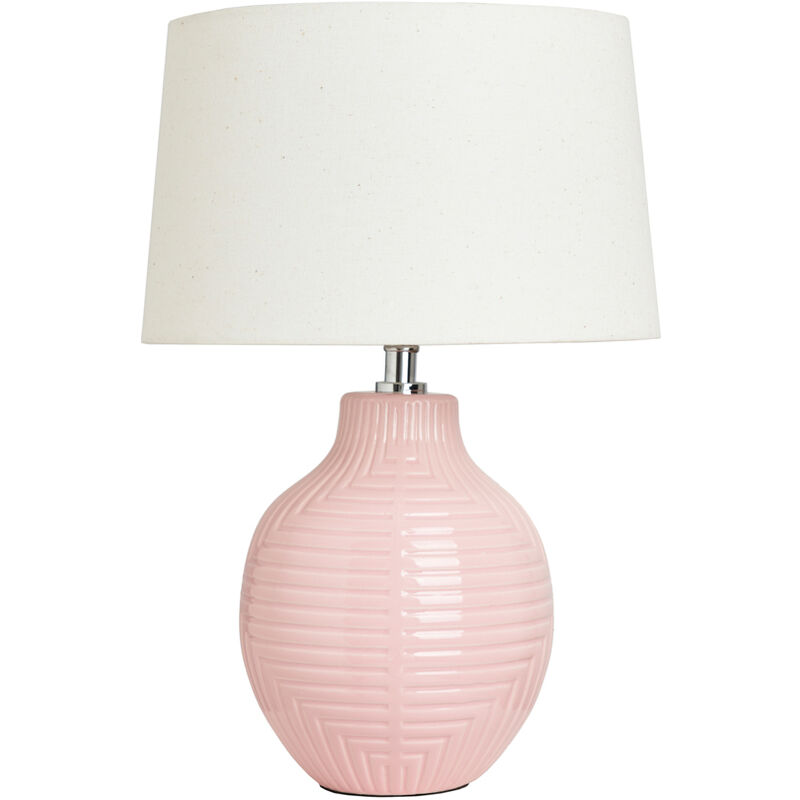 Litecraft - Kyra Table Lamp Ceramic Embossed Base With Ivory White Shade - Pink