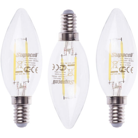Litecraft Light Bulb 2 Watt E14 Small Edison Screw Candle Warm White LED in Clear - 3 Pack