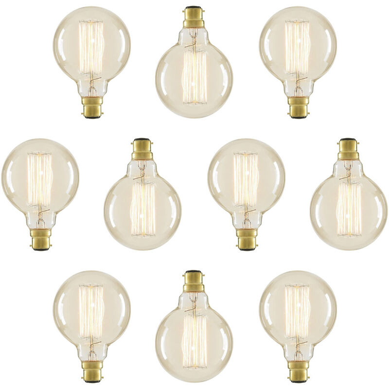 Litecraft Light Bulb 40W Cage Filament Globe B22 Bayonet Cap In Clear - 10 Pack