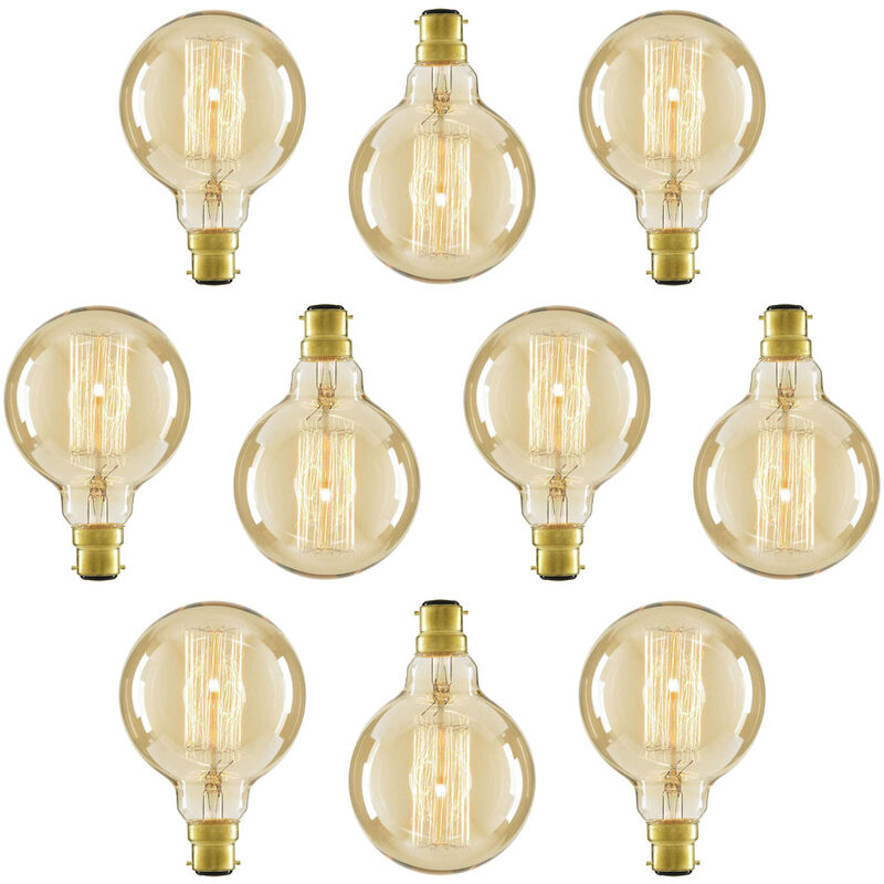 Litecraft - Light Bulb Cage Globe Filament B22 Bayonet Cap in Gold Tint - 10 Pack