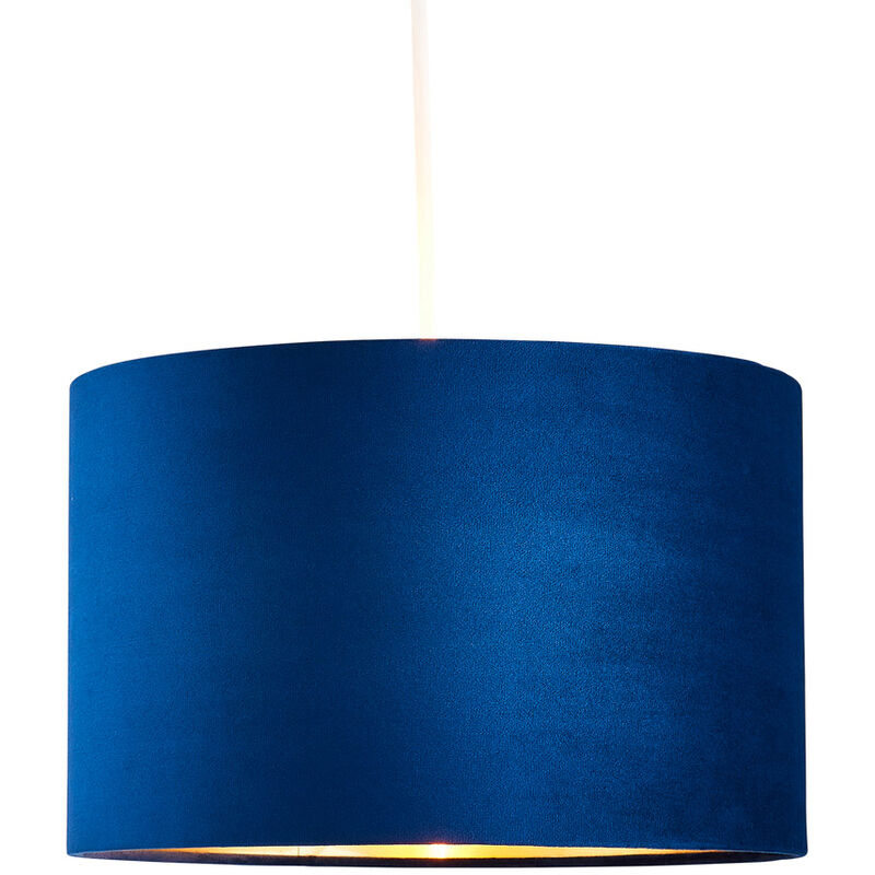 Light Shade Velvet Drum 35 cm Easy Fit Lampshade - Blue, Brass - Litecraft