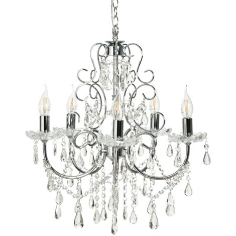 Litecraft Madonna Chandelier Dual Mount Ceiling Light 5 Arm - Polished Chrome