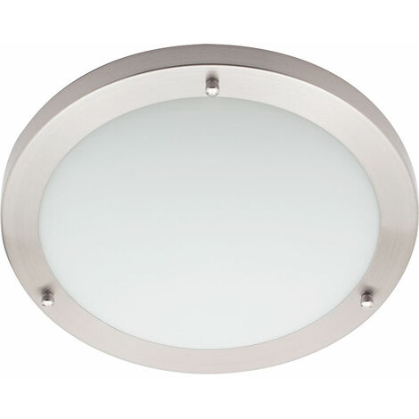 Litecraft Mari Ceiling Light Large Bathroom Flush IP44 Fitting - Satin Nickel