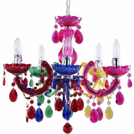 Litecraft Marie Therese Chandelier Ceiling 5 Light Crystal Effect - Multi Colour