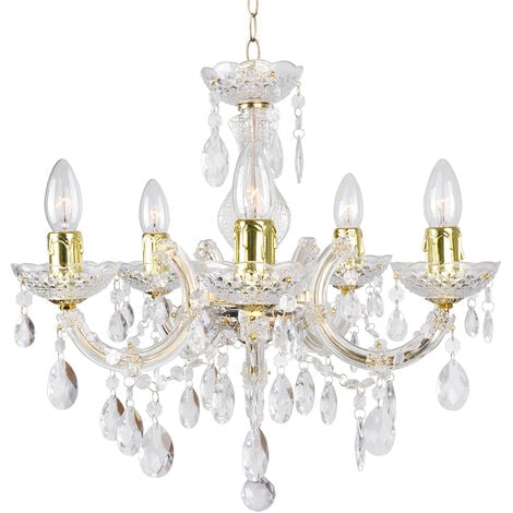 Litecraft Marie Therese Chandelier Ceiling Light Crystal Effect 5 Arm – Brass