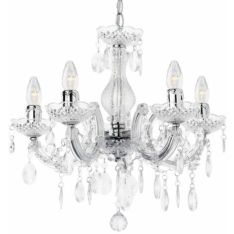 Litecraft Marie Therese Chandelier Ceiling Light Crystal Effect 5 Arm - Chrome
