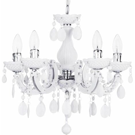 Litecraft Marie Therese Chandelier Ceiling Light Crystal Effect 5 Arm - White