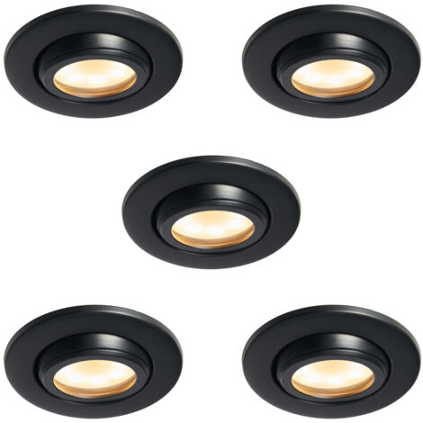 Litecraft Marlowe Fire Rated Tiltable Round IP65 Rated Recessed Downlights in Black - Pack of 5