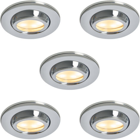 Litecraft Marlowe Fire Rated Tiltable Round IP65 Rated Recessed Downlights in Polished Chrome - Pack of 5