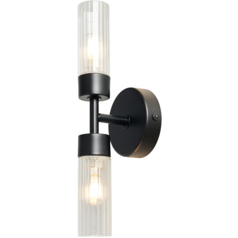 Litecraft Mavis Wall Light Bathroom IP44 Rated 2 Arm - Matte Black, Clear