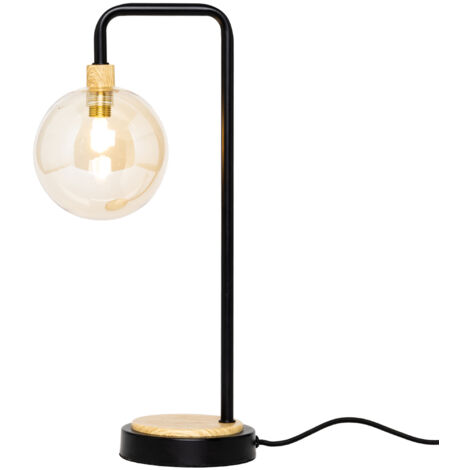 Litecraft Melior Table Lamp Industrial Base With Champagne Tint Glass Shade - Black