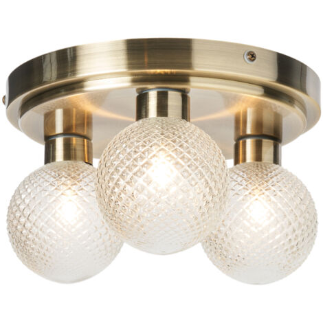 Litecraft Merrilyn Ceiling Light Bathroom IP44 Semi Flush Mount - Antique Brass