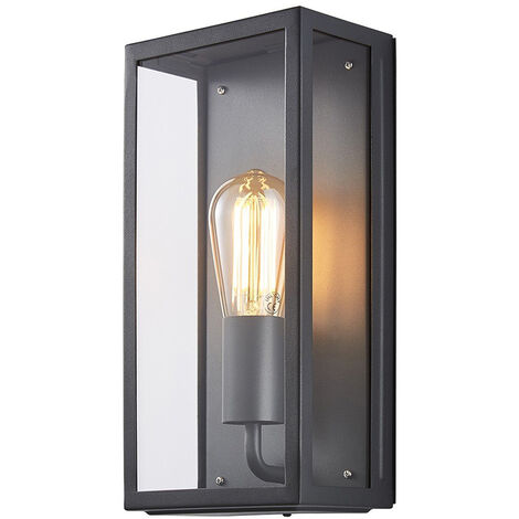 Litecraft Mersey Wall Light Outdoor Box Lantern IP44 Garden Fitting - Anthracite