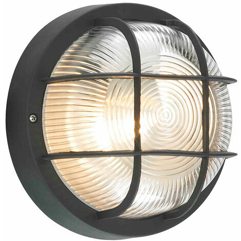 Litecraft Mole Wall Light Outdoor Round Grid Style Garden IP44 Fitting - Black