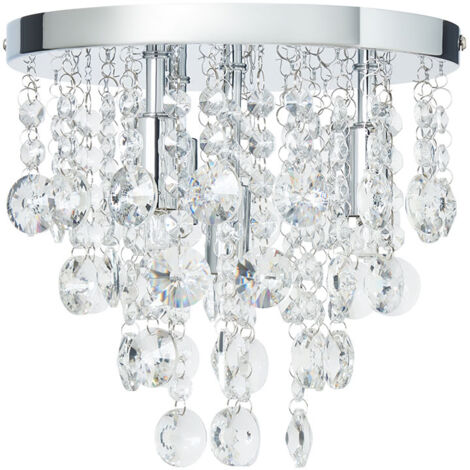 Litecraft Montego Ceiling Light Flush Crystal Effect 4 Arm Fitting - Chrome