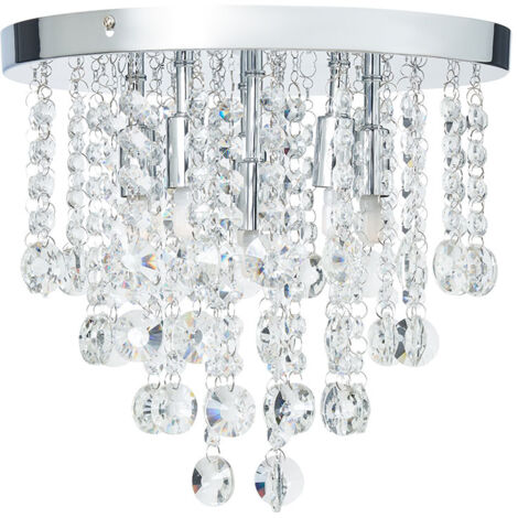 Litecraft Montego Ceiling Light Flush Crystal Effect 6 Arm Fitting - Chrome