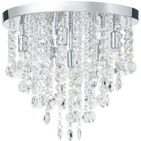 Litecraft Montego Ceiling Light Flush Crystal Effect Fitting - Polished Chrome