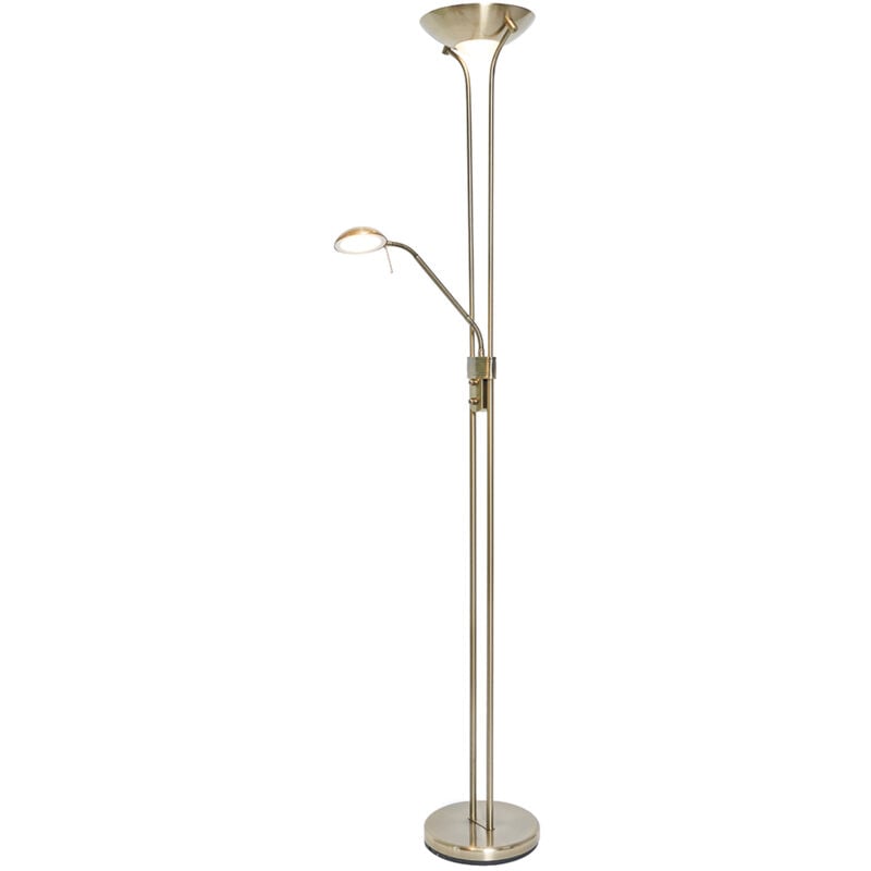 Mother and Child led Floor Lamp 2 Light Uplighter - Antique Brass - Litecraft