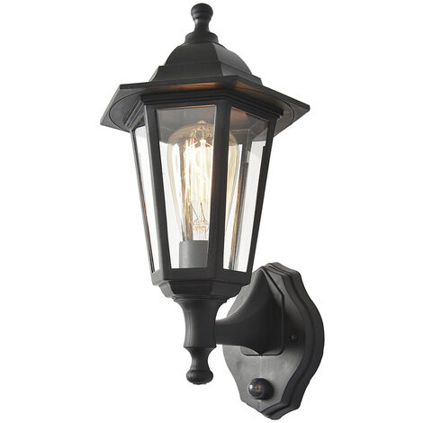 Litecraft Neri Wall Light Outdoor Traditional Lantern With PIR Sensor - Black