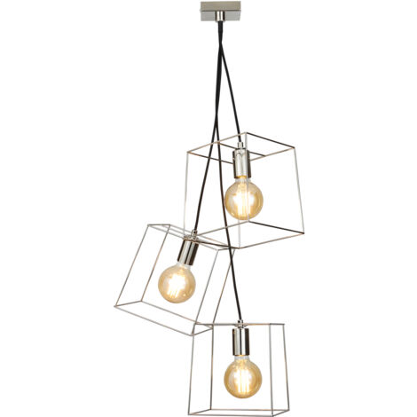Litecraft Nico Ceiling Pendant Cube Wire Frame Shaded 3 Light - Polished Nickel