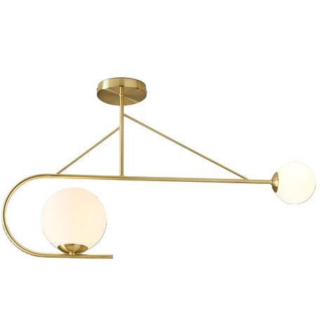 Litecraft Nik Ceiling Light Semi Flush 2 Arm With Ball Shades - Satin Brass