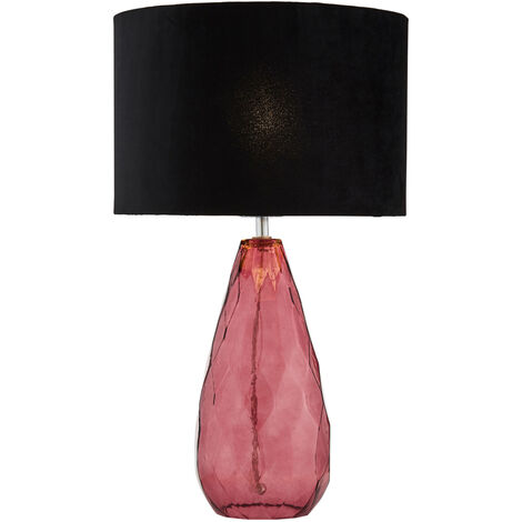 Litecraft Parma Table Lamp Rippled Glass Base With Black Drum Shade - Plum