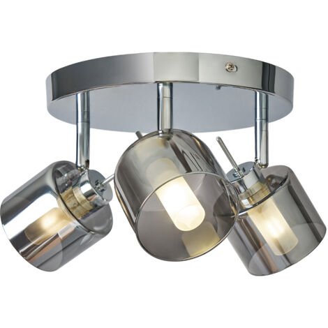 Litecraft Peggi Spotlight Plate Smoke Shaded Ceiling 3 Light - Polished Chrome