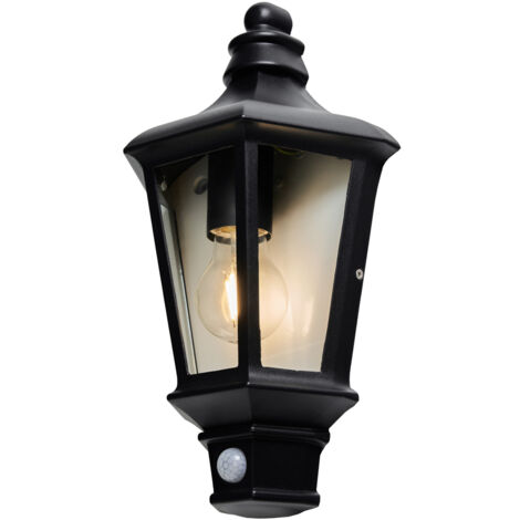 Litecraft Perry Wall Light Outdoor Half Lantern With PIR Motion Sensor - Black