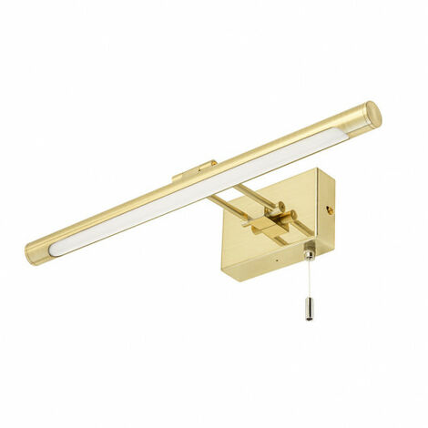 Litecraft Picture Wall Light Bathroom IP44 LED Fitting With Pull Cord - Satin Brass