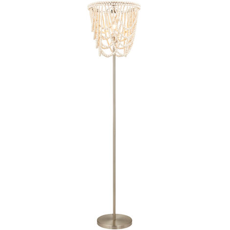 Litecraft Pilli Floor Lamp Base With Wooden Beaded Shade - Satin Nickel