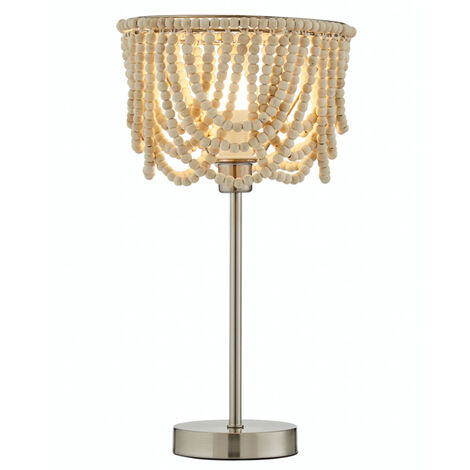 Litecraft Pilli Table Lamp Base With Wooden Beaded Shade - Satin Nickel