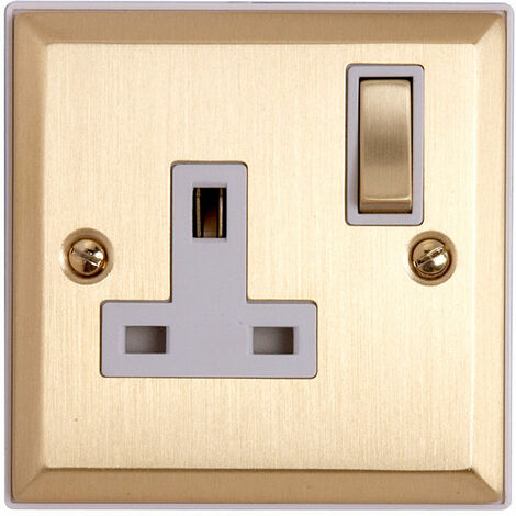 Litecraft Plug Socket 1G 13A Electrical Fitting With On/ Off Switch - Brass