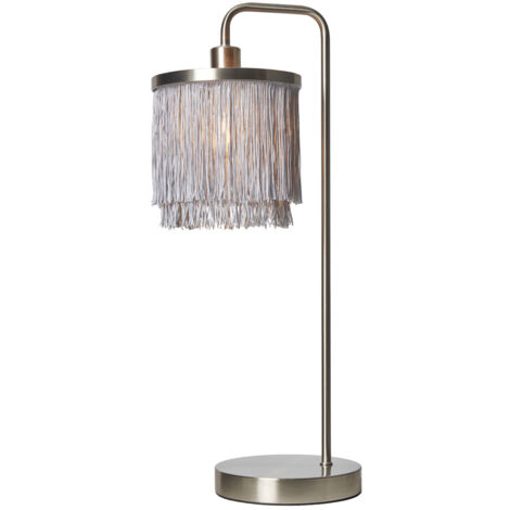 Litecraft Polly Table Lamp Base With Grey Fringed Tiered Shade - Satin Nickel