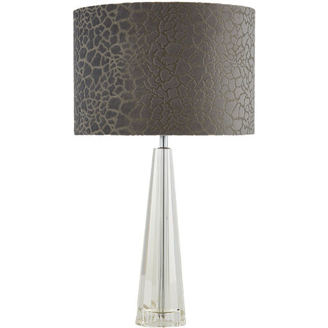 Litecraft Rafael Table Lamp Crystal Effect Base With Grey Drum Shade - Clear