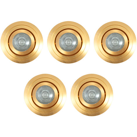 Litecraft Recessed Downlights Tiltable Circular Spotlights in Satin Brass - 5 Pack