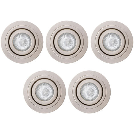Litecraft Recessed Downlights Tiltable Circular Spotlights in Satin Chrome - 5 Pack