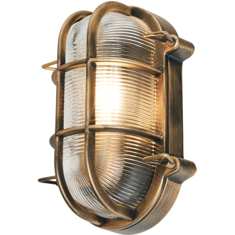 Remy Wall Light Outdoor IP44 Rated Caged Oval Bulkhead Fitting - Gold - Litecraft