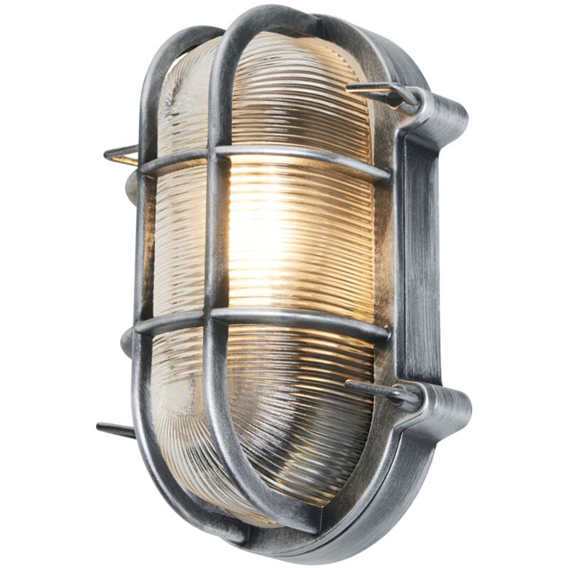 Remy Wall Light Outdoor IP44 Rated Caged Oval Bulkhead Fitting - Silver - Litecraft