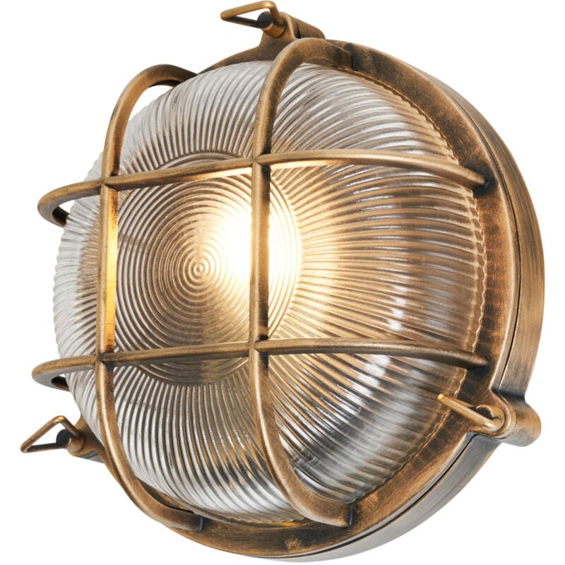 Remy Wall Light Outdoor IP44 Rated Caged Round Bulkhead Fitting - Gold - Litecraft