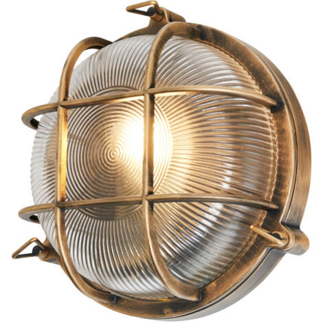 Litecraft Remy Wall Light Outdoor IP44 Rated Caged Round Bulkhead Fitting - Gold