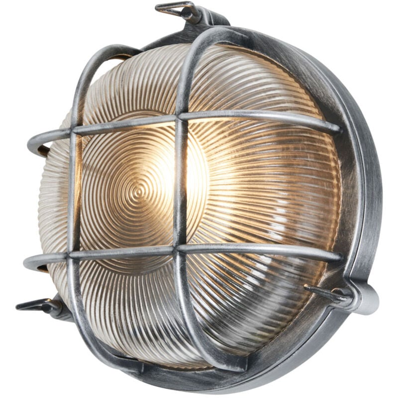 Remy Wall Light Outdoor IP44 Rated Caged Round Bulkhead Fitting - Silver - Litecraft