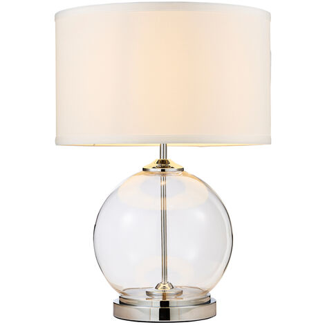 Litecraft Rhonda Table Lamp Large Globe Glass Base With White Shade - Chrome