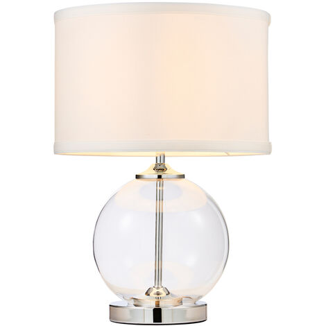 Litecraft Rhonda Table Lamp Small Globe Glass Base With White Shade - Chrome