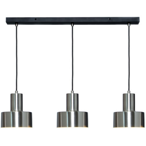 Litecraft Russ Ceiling Pendant Industrial Style Diner E27 3 Light - Satin Nickel