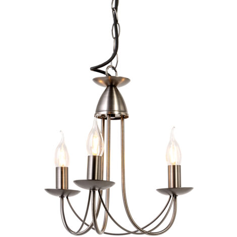 Litecraft Sally Chandelier Traditional Style Ceiling Candle 3 Light - Pewter