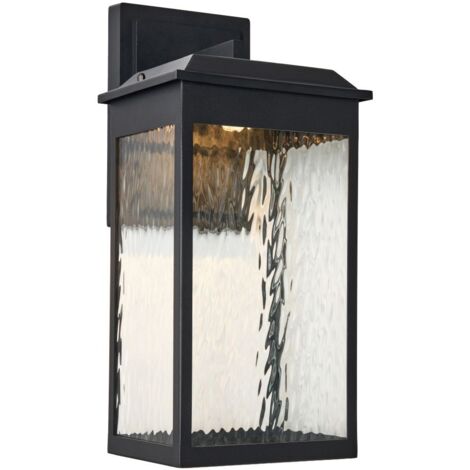 Litecraft Saxon Wall Light Large Outdoor Water Rippled Glass LED Lantern - Black