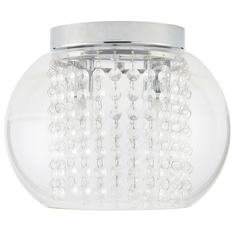 Litecraft Seren Ceiling Light Bathroom Flush With Glass Shade - Polished Chrome