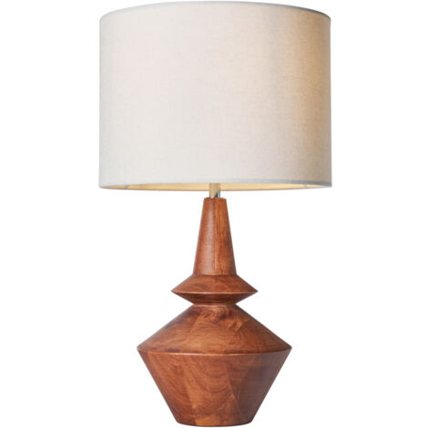 Litecraft Silo Table Lamp Wooden E27 Base With Natural Drum Shade - Dark Wood