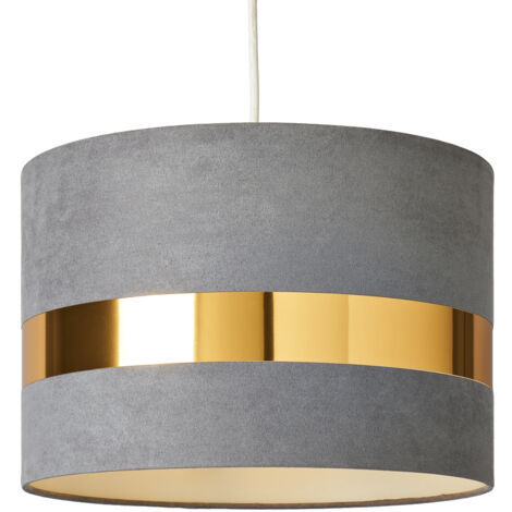 Litecraft Siobhan Light Shade Metallic Band Drum EasyFit Lampshade - Grey, Brass