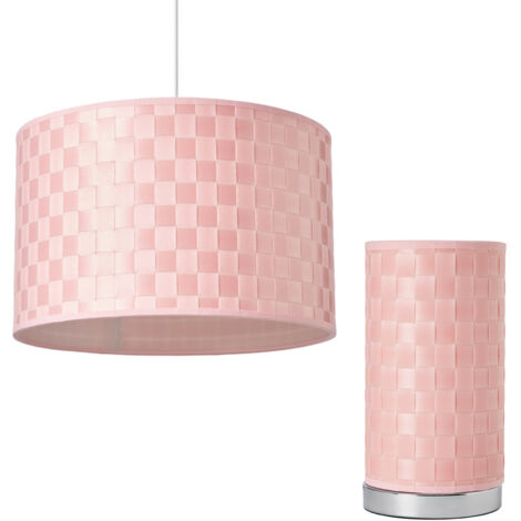 Litecraft Sovin Woven Table Lamp & 35 cm Easy Fit Drum Light Shade - Pink